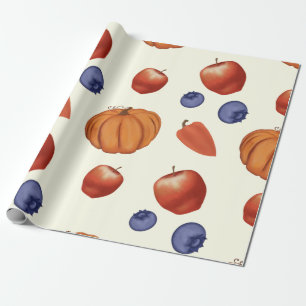 Oogst pompoen en peper, bessen en appels. cadeaupapier