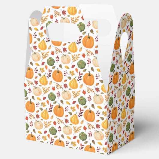 Oogst pompoenen en herfst bladeren patroon bedankdoosjes (Geopend)