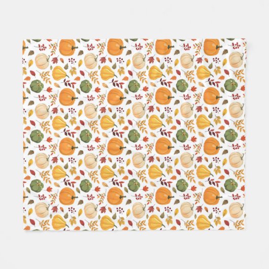 Oogst pompoenen en herfst bladeren patroon fleece deken (Voorkant (Horizontaal))