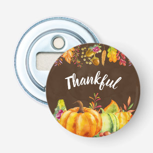 Oogst pompoenen en herfst verlaten grens Thankful Button Flesopener