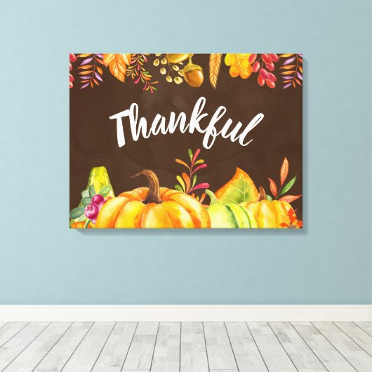 Oogst pompoenen en herfst verlaten grens Thankful Canvas Afdruk (Insitu (Houten vloer))