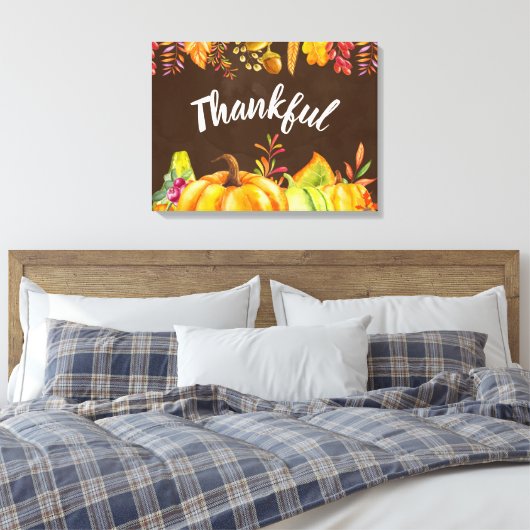 Oogst pompoenen en herfst verlaten grens Thankful Canvas Afdruk (Insitu (Slaapkamer))