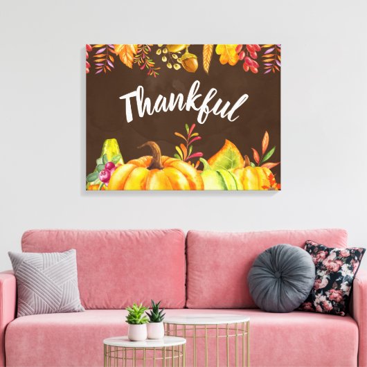 Oogst pompoenen en herfst verlaten grens Thankful Canvas Afdruk (Insitu (Woonkamer))