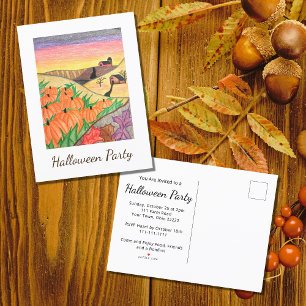 Oogst Pompoenen Folk Art Halloween Party Uitnodiging Briefkaart