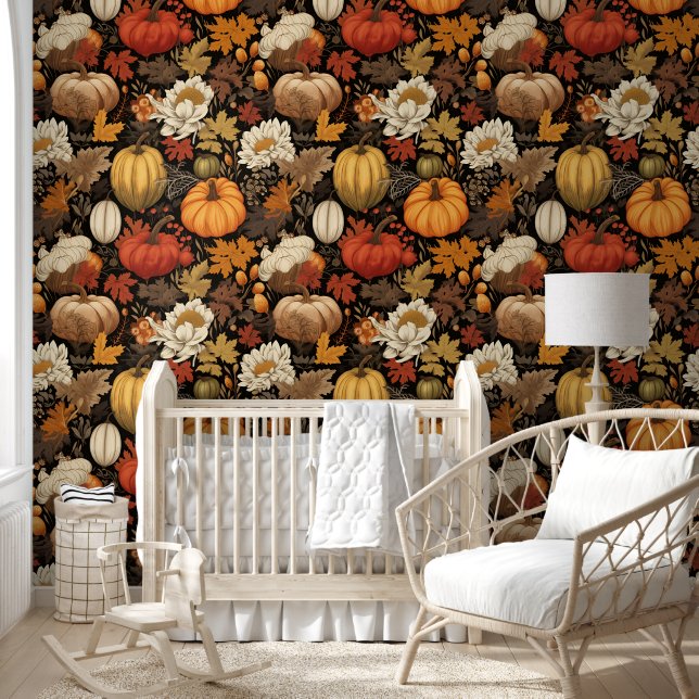 Oogst Pumpkins en Autumn Leaves Behang (Kinderen)
