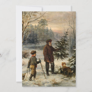 Oogst van kerstbomen Vintage Victoriaans tijdperk Feestdagenkaart