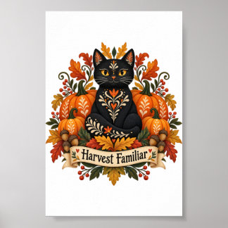 Oogst Vertrouwde Zwarte Kat en Pompoenen 4x6 Poster