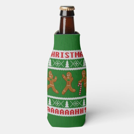 Oogstbeker met kerst Scared Gingerbreadmen Green Flesjeskoeler (Fles Voorkant)