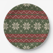 Oogstbeker Scandinavian Knit Red Green Papieren Bordje (Voorkant)