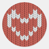 Oogstbeker Scandinavian Knit Red Heart Ronde Sticker (Voorkant)
