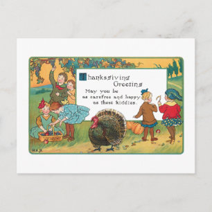 oogsten Kinderen en Thanksgiving Verse Feestdagenkaart