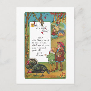 oogsten Kinderen en Thanksgiving Verse Feestdagenkaart