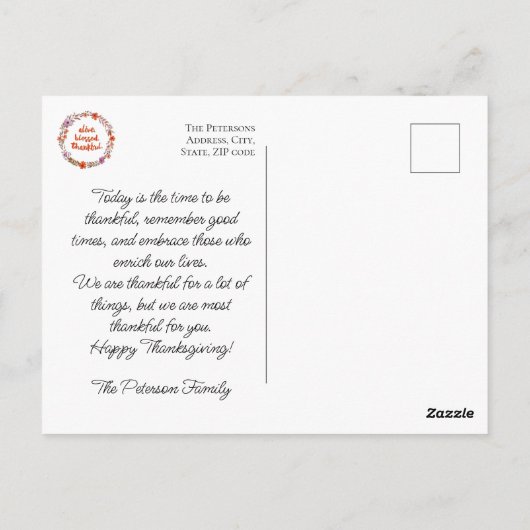 Oogstfeest bloemenkrans met boodschap briefkaart (Achterkant)