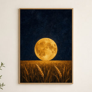 Oogstmaan Tarweveld Aquarel Poster