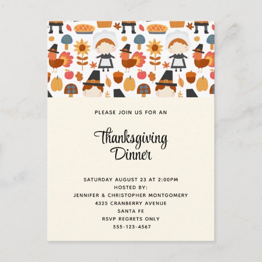 Oogstpatroon voor Thanksgiving-pelgrims diner Uitnodiging Briefkaart (Voorkant)