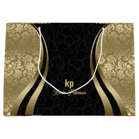Oogstrelend Goud Zwart Damask Dynamische Lijnen 2 Groot Cadeauzakje (Voorkant)