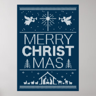 Oogstrelend kerstzweten Blauwe Religie Christelijk Poster