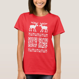 Oogstrelende kerstabel QR Code Happy Nieuwjaar! T-shirt