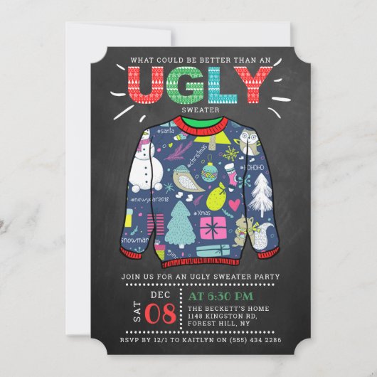 Oogstrelende kerstfeestdag in Chalkboard Kaart (Voorkant)