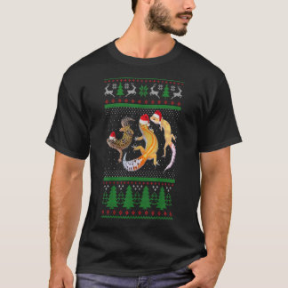 Oogstrelende kerstluipaard Gecko Santa Hat Lights  T-shirt