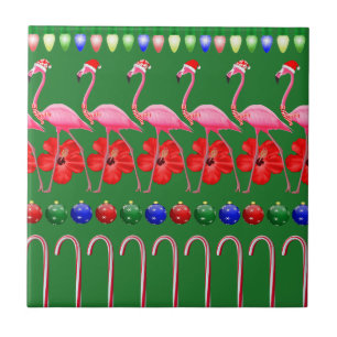 Oogstrelende tropische roze flamingos op feestdag tegeltje