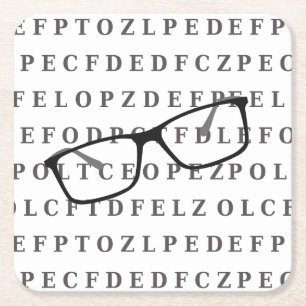 Oogtestkaart en montuur leuke opticien vierkante kartonnen onderzetter
