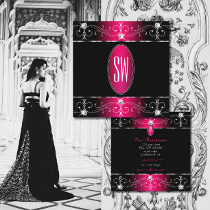 Oogvangst Zwart Roze  Ornamenten Monogram Vierkante Visitekaartje