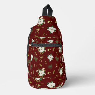 Oogverblindend wit-groen bloempatroon op bordeauxr sling bag