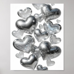 Oogverblindend zilveren HEARTS OF GLASS-tekstontwe Poster
