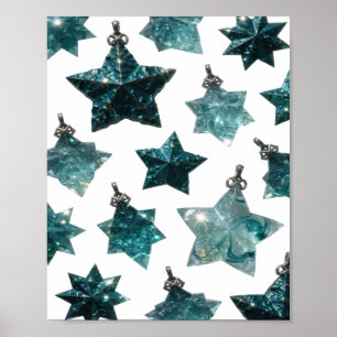 Oogverblindende zilveren BLUE STAR ORNAMENTS Poster