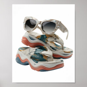 Oogverblindende zilveren MARBLE SHOES EN SUNGLASSE Poster