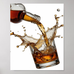 Oogverblindende zilveren WHISKY SPLASH 3D-tekstkun Poster