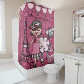 Ooh La Brown Haire Diva Eiffel Tower Poodle Douchegordijn (In situ)