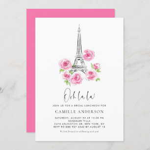 Ooh la Eiffel Tower Pink Floral Bridal Luncheon Kaart