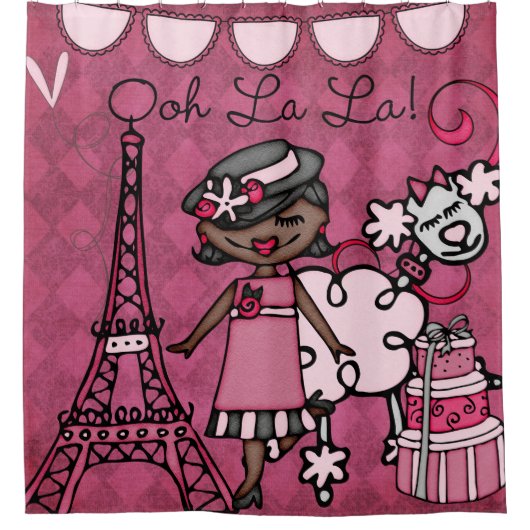 Ooh La La African Diva Eiffel Tower Douchegordijn (Voorkant)