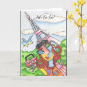 Ooh La La ! Carte femme à Paris (Fleur jaune)