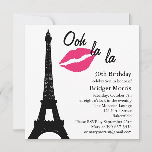 Ooh la la ! Invitation d'anniversaire (blanc) (Devant)