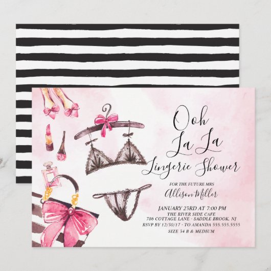 Ooh La La Lingerie Invitation à la douche nuptiale (Devant / Derrière)