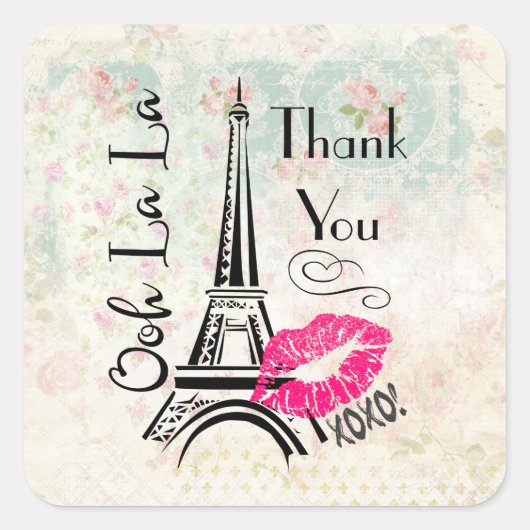 Ooh La La Paris Eiffel Tower Dank u Vierkante Sticker (Voorkant)