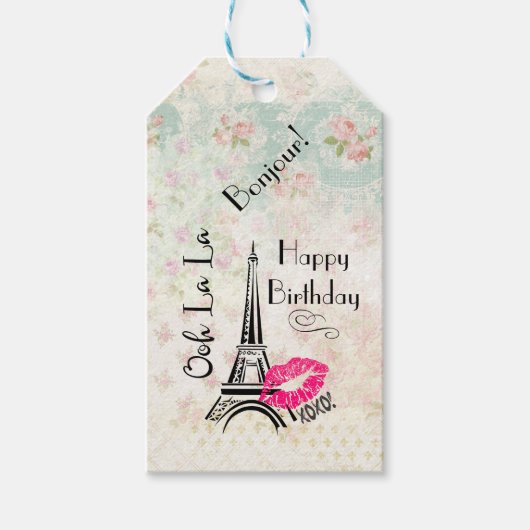 Ooh La La Paris Eiffel Tower Happy Birthday Cadeaulabel (Voorkant)