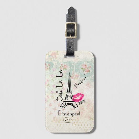 Ooh La La Paris Eiffel Tower on  Pattern Bagagelabel (Voorkant (verticaal))