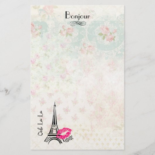 Ooh La La Paris Eiffel Tower on Pattern Briefpapier (Voorkant)