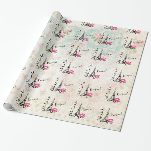 Ooh La La Paris Eiffel Tower on  Pattern Cadeaupapier (Uitgerold)