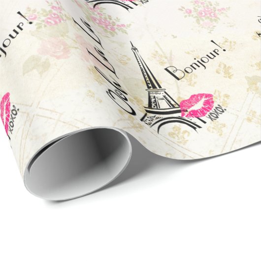Ooh La La Paris Eiffel Tower on  Pattern Cadeaupapier (Rol Hoek)