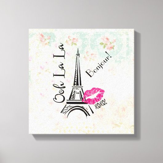 Ooh La La Paris Eiffel Tower on  Pattern Canvas Afdruk (Voorkant)