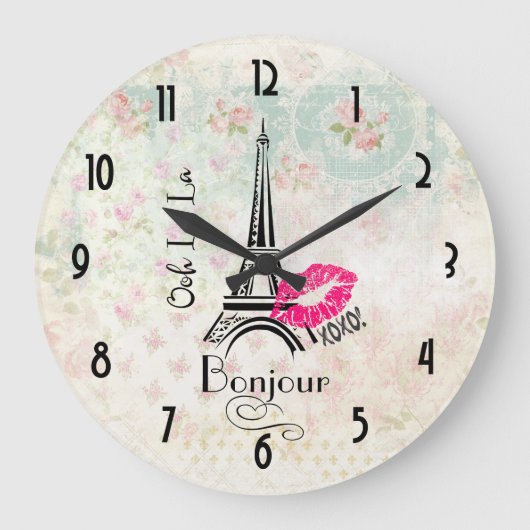 Ooh La La Paris Eiffel Tower on  Pattern Grote Klok (Voorkant)