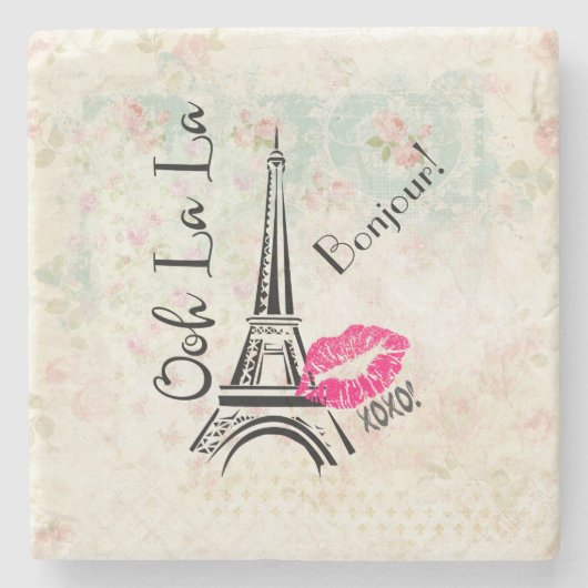 Ooh La La Paris Eiffel Tower on  Pattern Stenen Onderzetter (Voorkant)