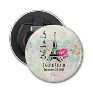 Ooh La La Paris Eiffel Tower Vintage Wedding Button Flesopener