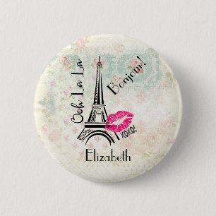 Ooh La La Paris Eiffeltoren Bonjour Ronde Button 5,7 Cm