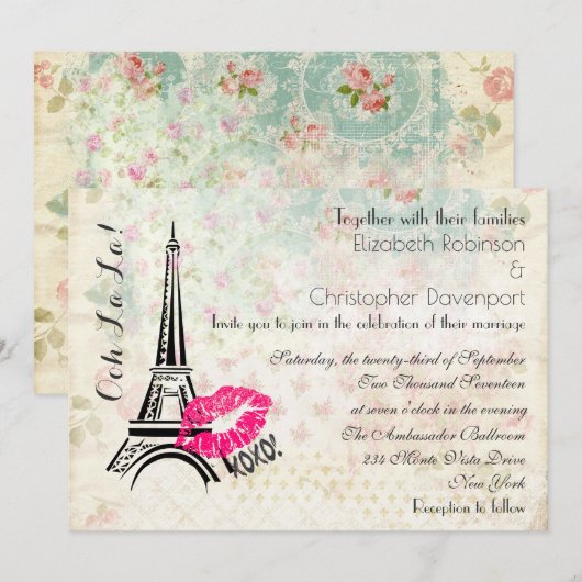 Ooh La La Paris Tour Eiffel Invitation de Mariage (Devant / Derrière)